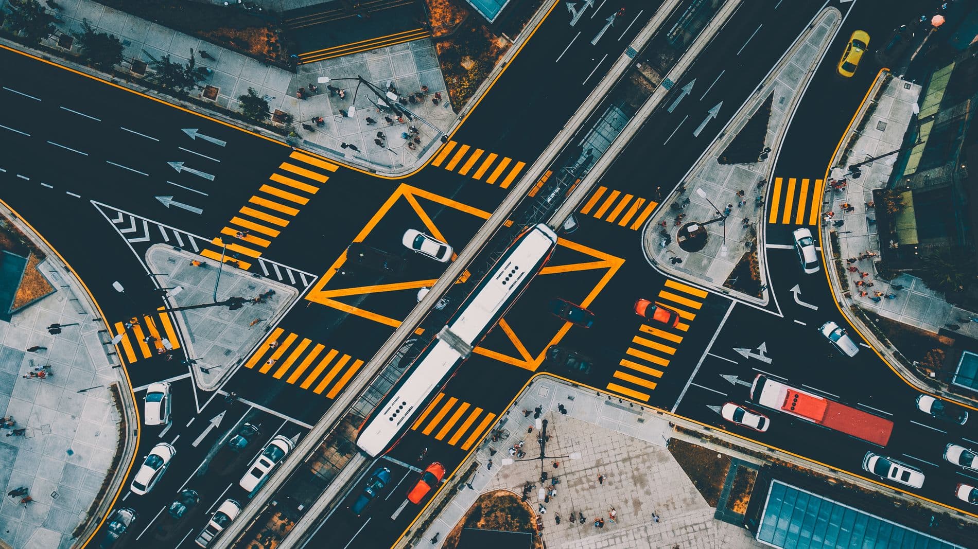 Aerial view of a city intersection